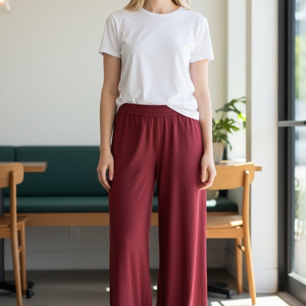 Calvin Klein Burgundy Wide-Leg Pants